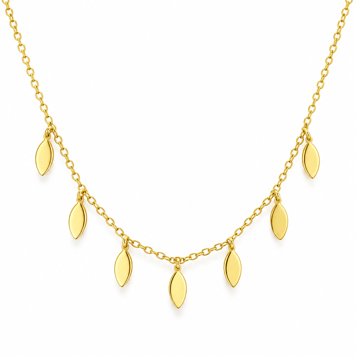 Aadya Sterling Silver Fine Chain Leaf Pendant Necklace