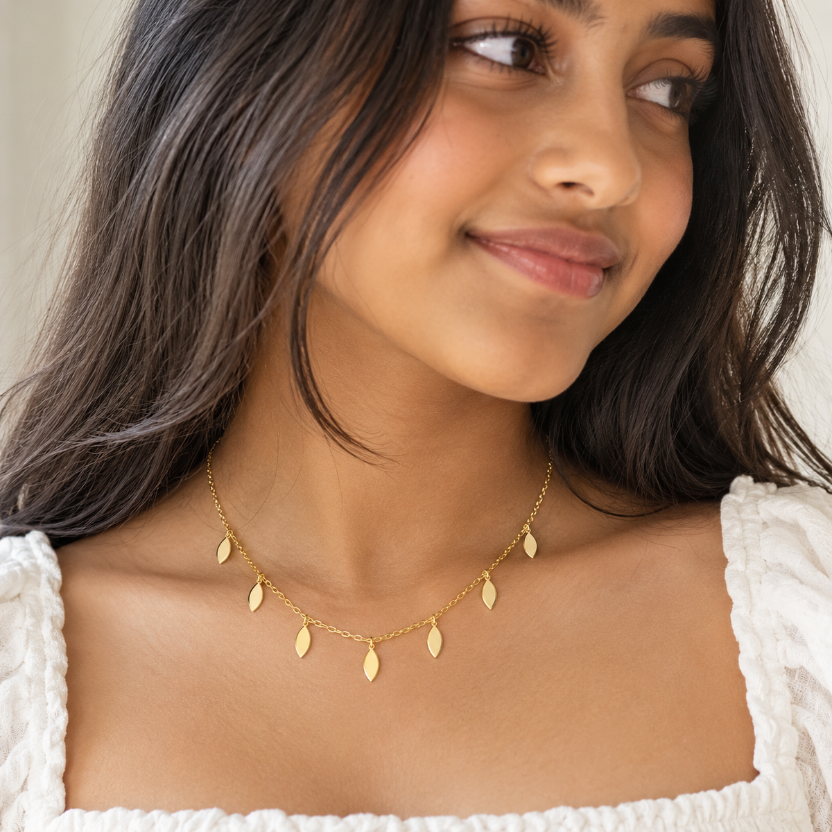Aadya Sterling Silver Fine Chain Leaf Pendant Necklace