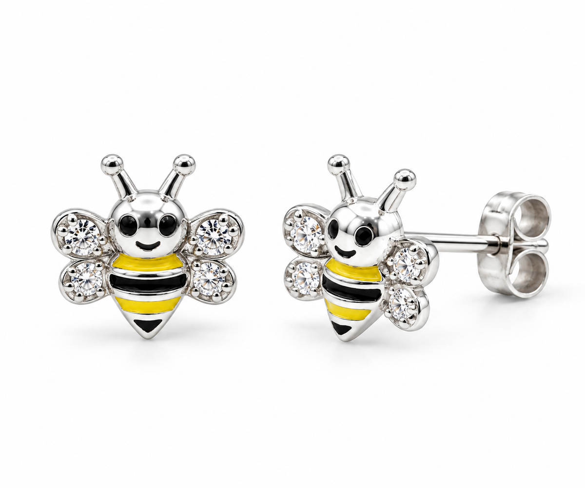 Briar Sterling Silver and Enamel Bee Stud Earrings