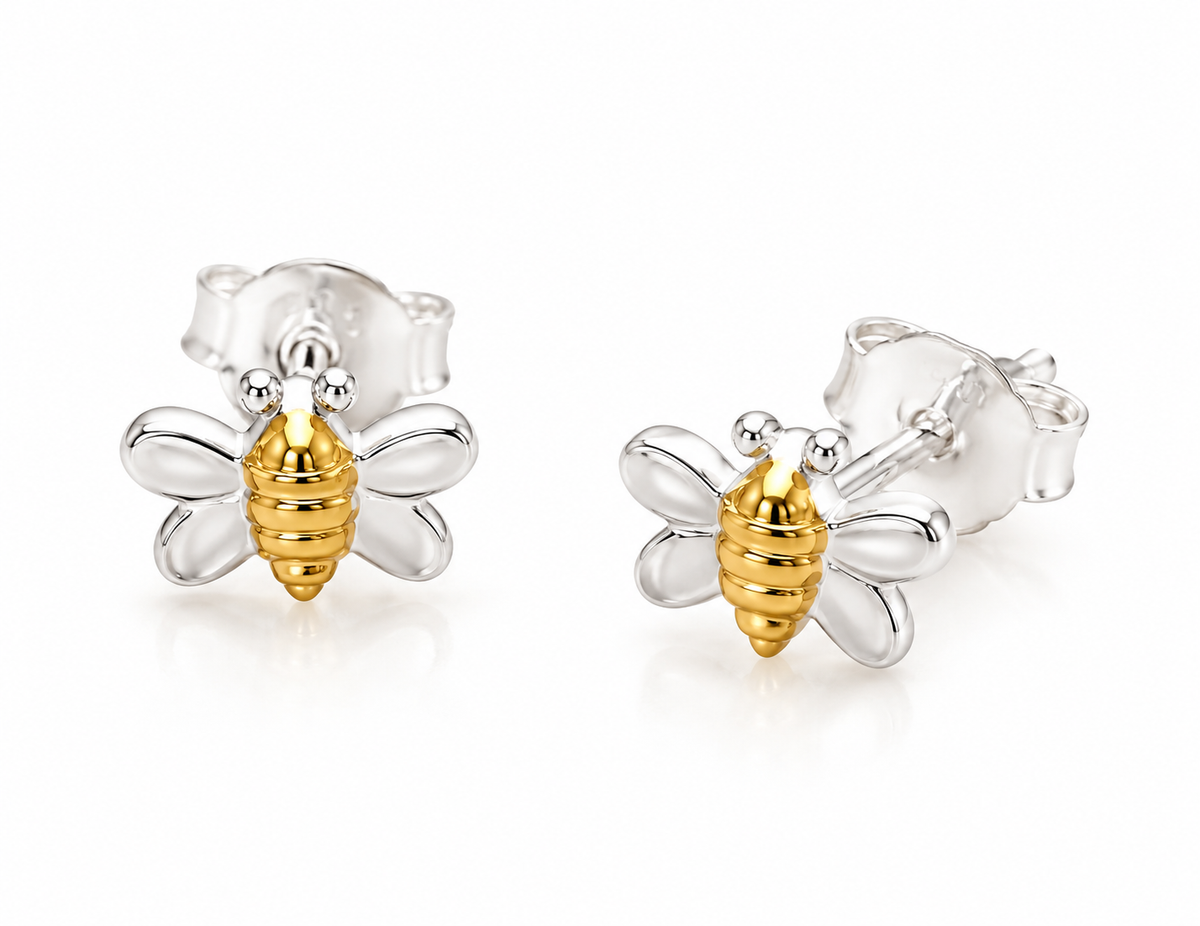 Chloe Two-Tone Sterling Silver Buzzing Bee Studs