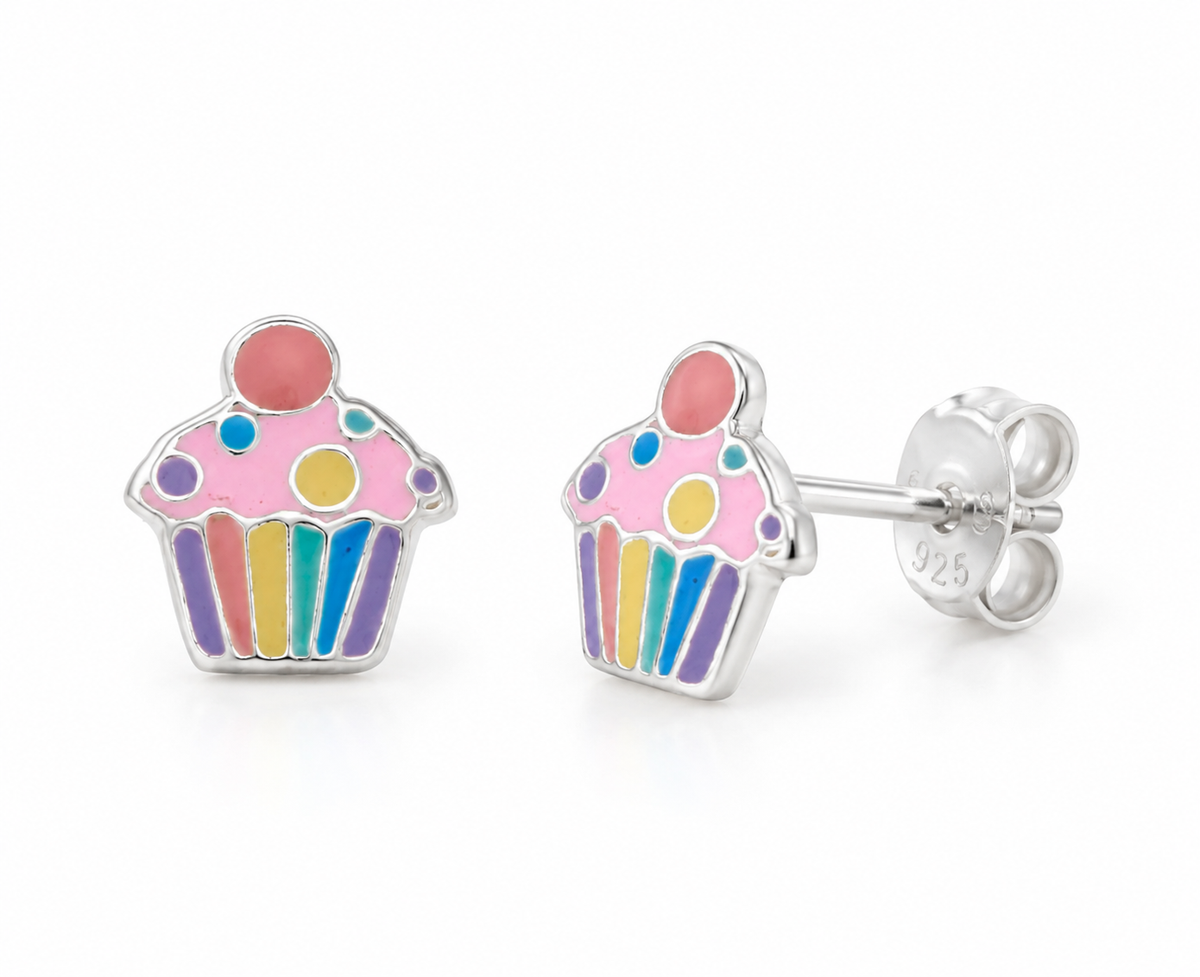 Claudia Sterling Silver and Enamel Cupcake Earrings