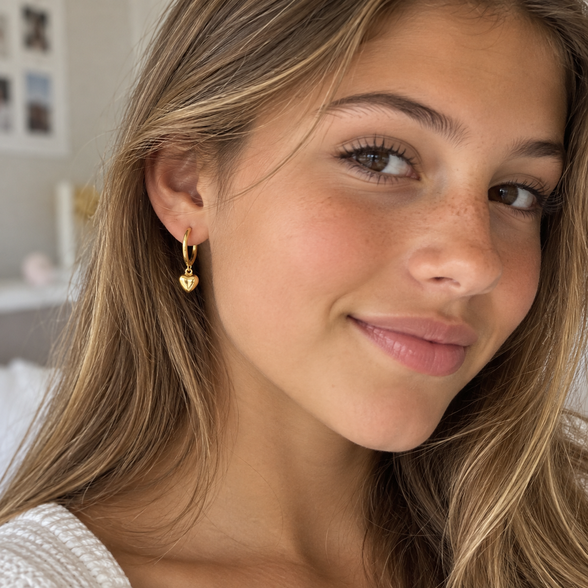 Davina Solid Gold Heart Drop Huggies