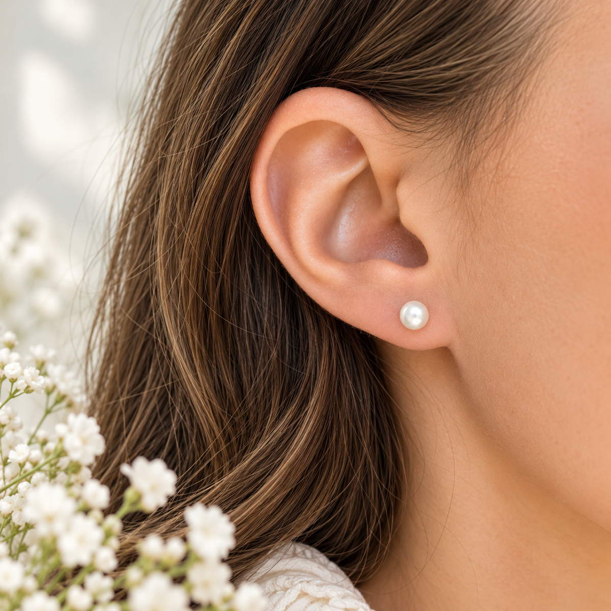 Enya Sterling Silver and Freshwater Pearl Stud Earrings