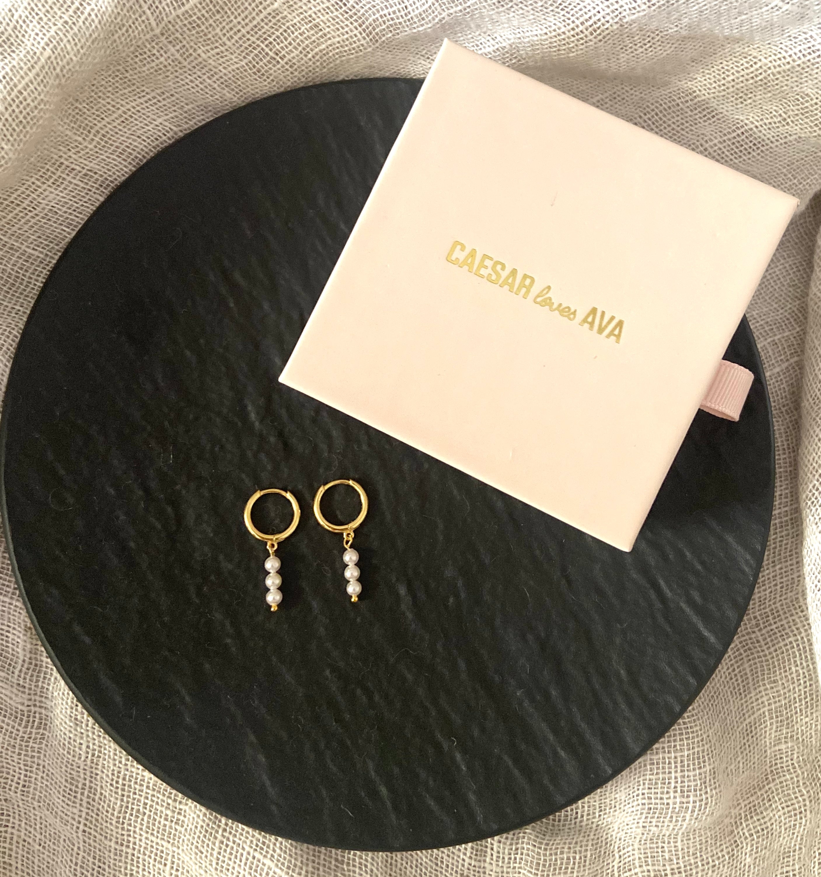 Poppy Gold Plated Silver Dangling Freshwater Pearl Huggies - Caesar Loves Ava