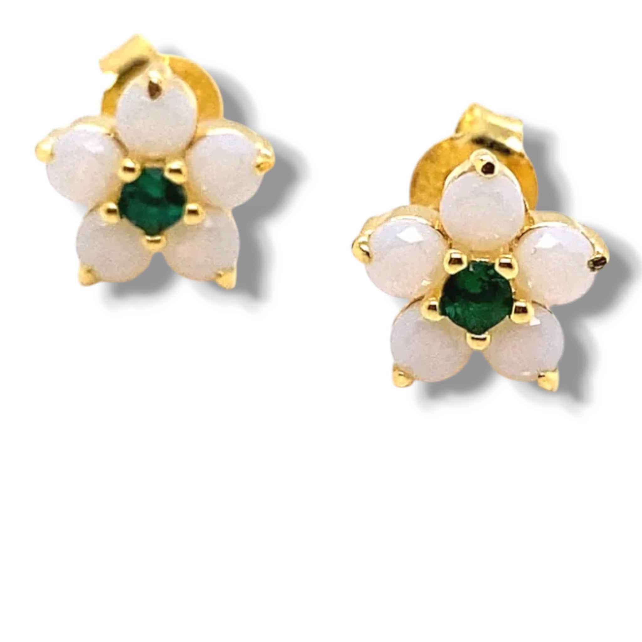 Sanaa Gold Plated Silver and Opalite Flower Stud Earrings