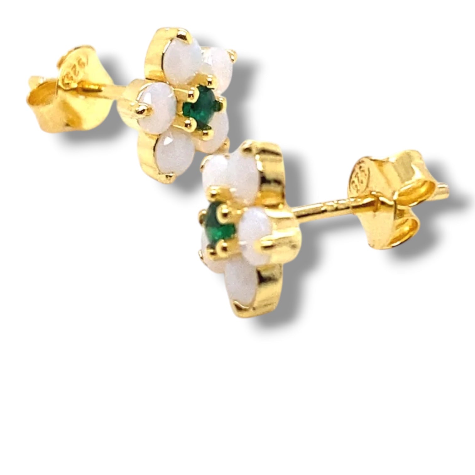 Sanaa Gold Plated Silver and Opalite Flower Stud Earrings