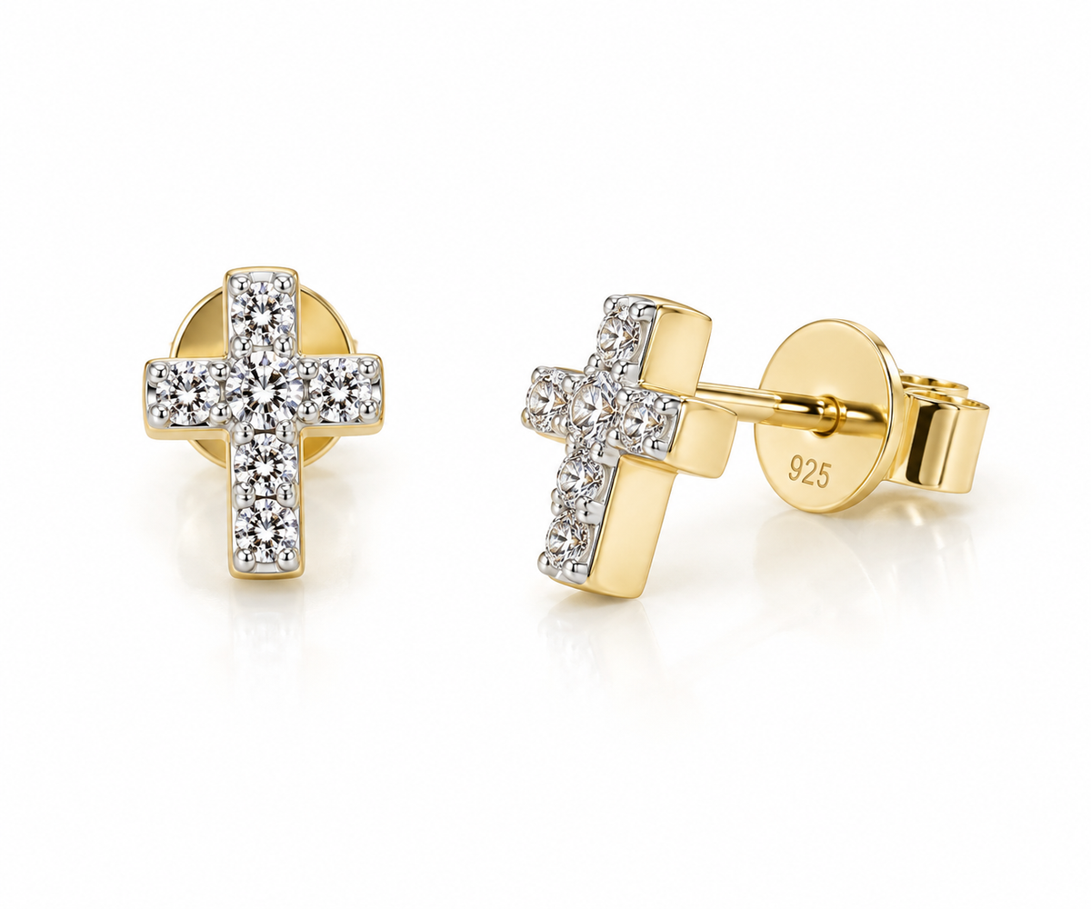 Charity Solid Gold and Diamond Cross Earrings