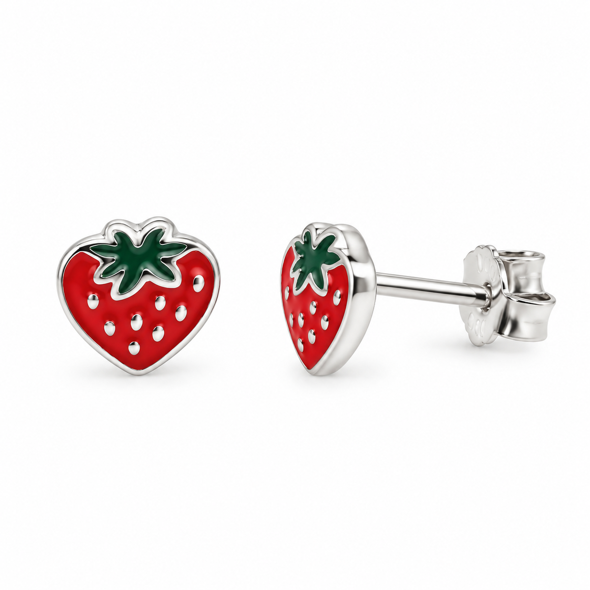 Melina Sterling Silver and Enamel Strawberry Studs