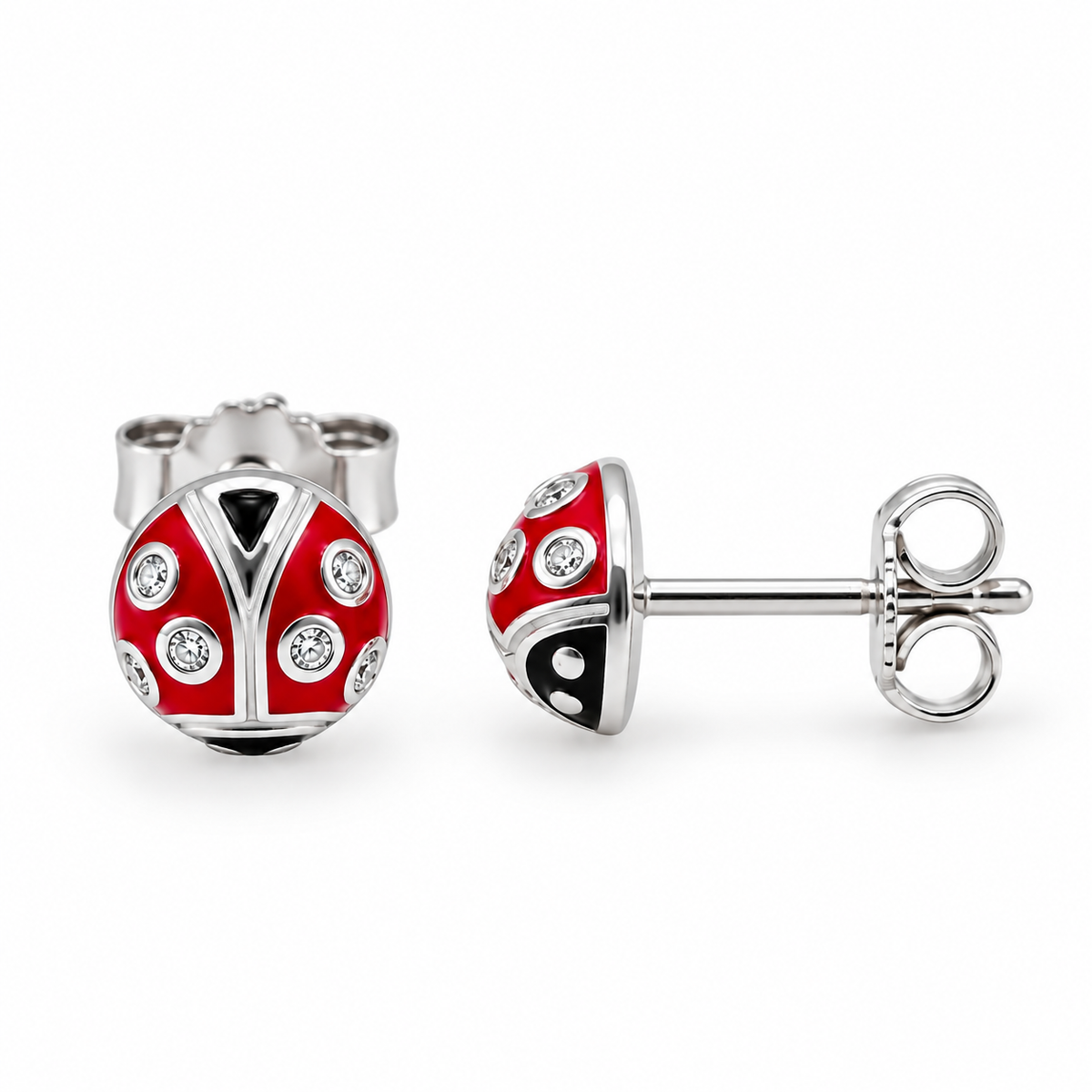 Lumi Sterling Silver and Enamel Lady Beetle Stud Earrings