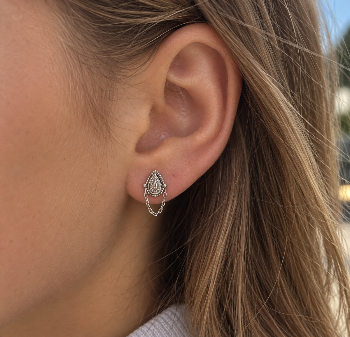 Nikki Teardrop Chain Stud Earrings