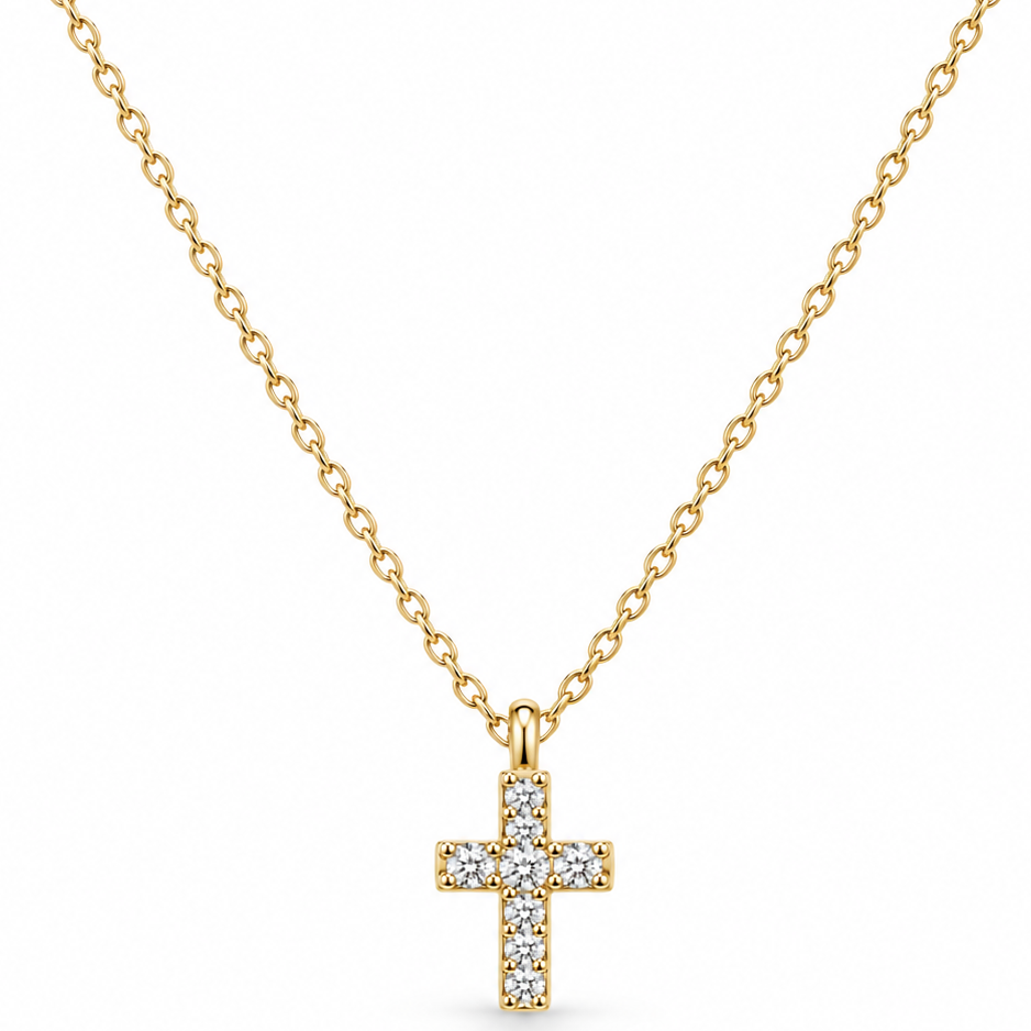 Areli Solid Gold and Diamond Cross Necklace