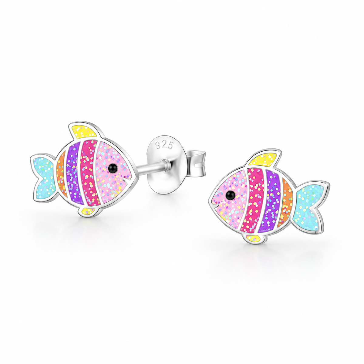Freya Sterling Silver and Enamel Glitter Fish Studs