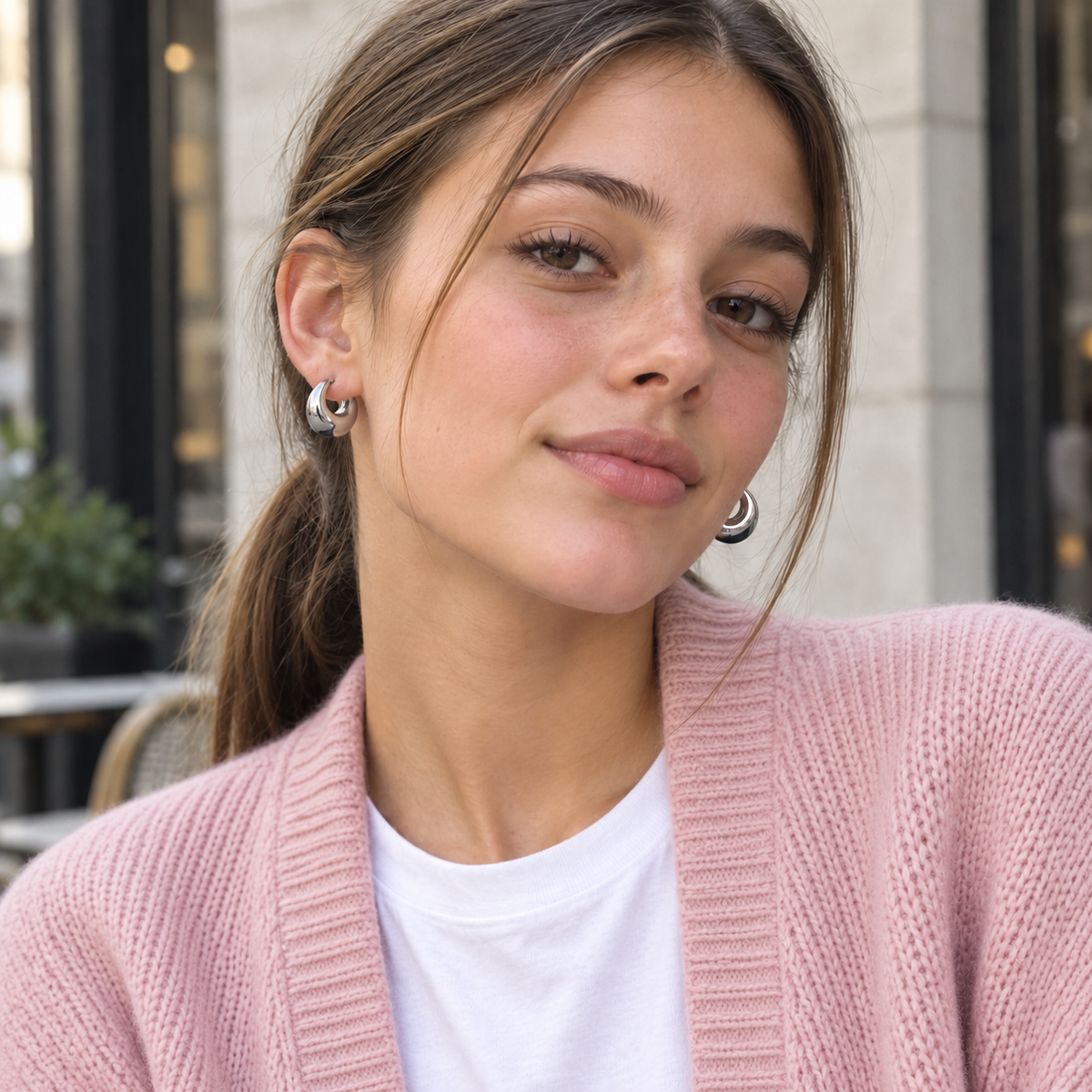 Kaia Sterling Silver Wide Tapered Hoops