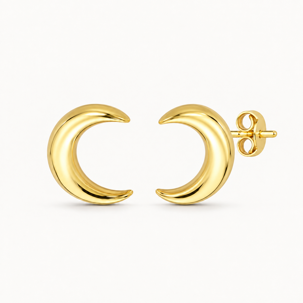 Amina Solid Gold Crescent Moon Stud Earrings