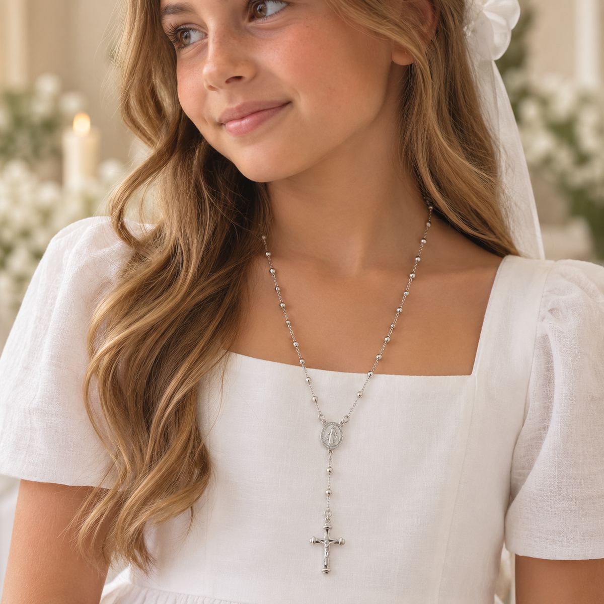 Noel Sterling Silver Rosary Necklace
