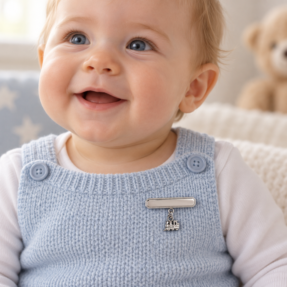 Harry Sterling Silver Baby Brooch With Train Charm