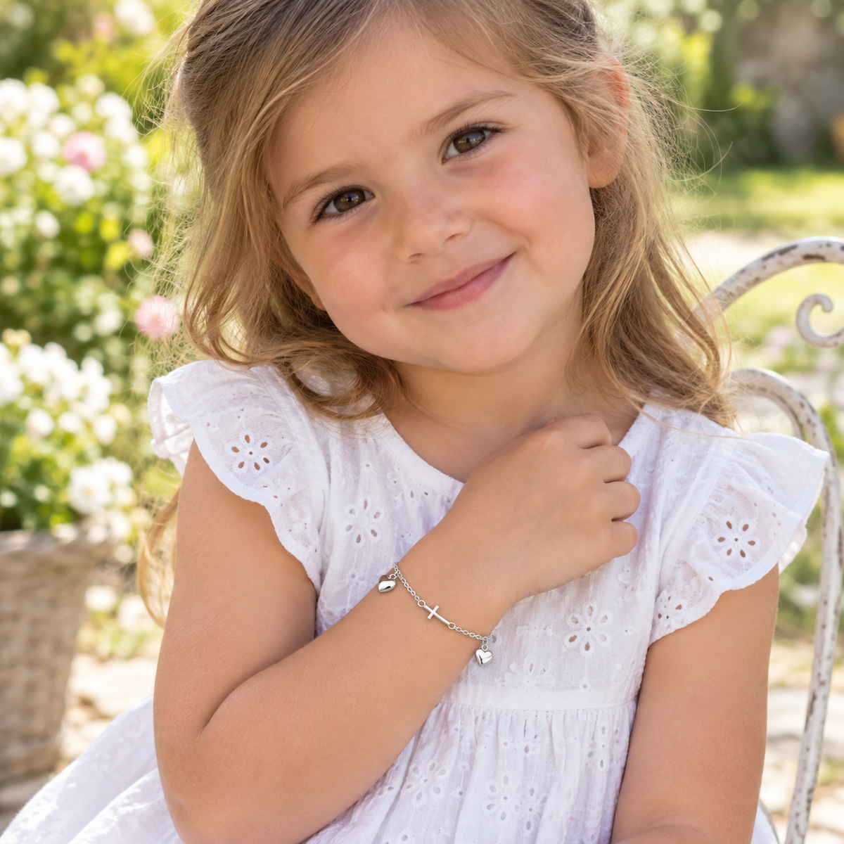 Lilith Sterling Silver Sideways Cross and Heart Charm Bracelet