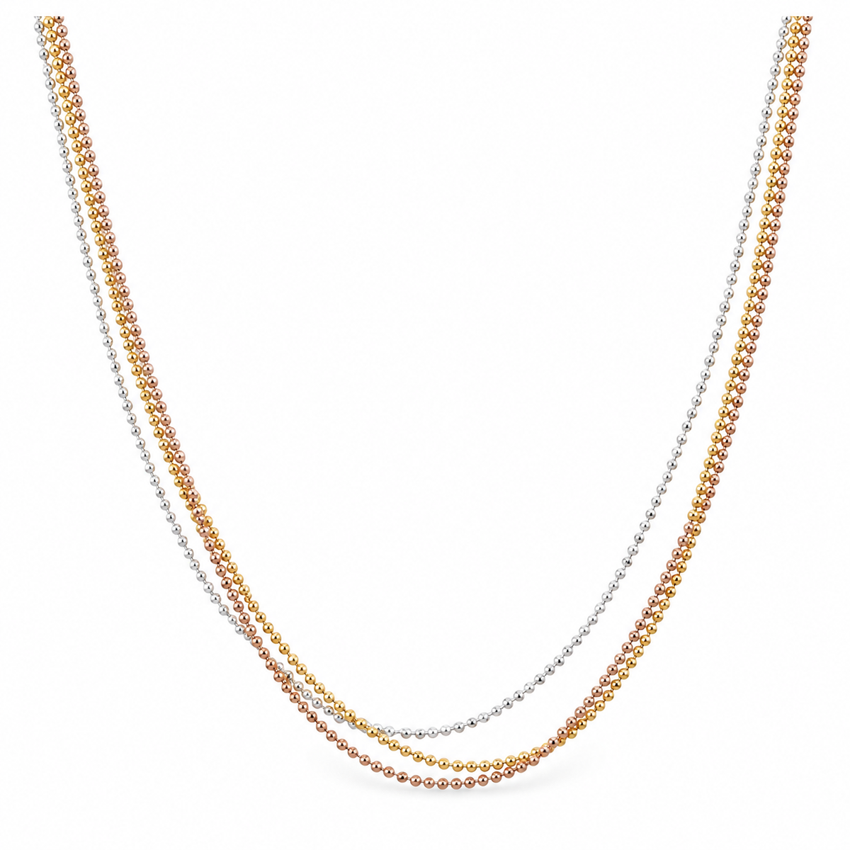 Isla Three Tone Multi Strand Sterling Silver Ball Chain Necklace