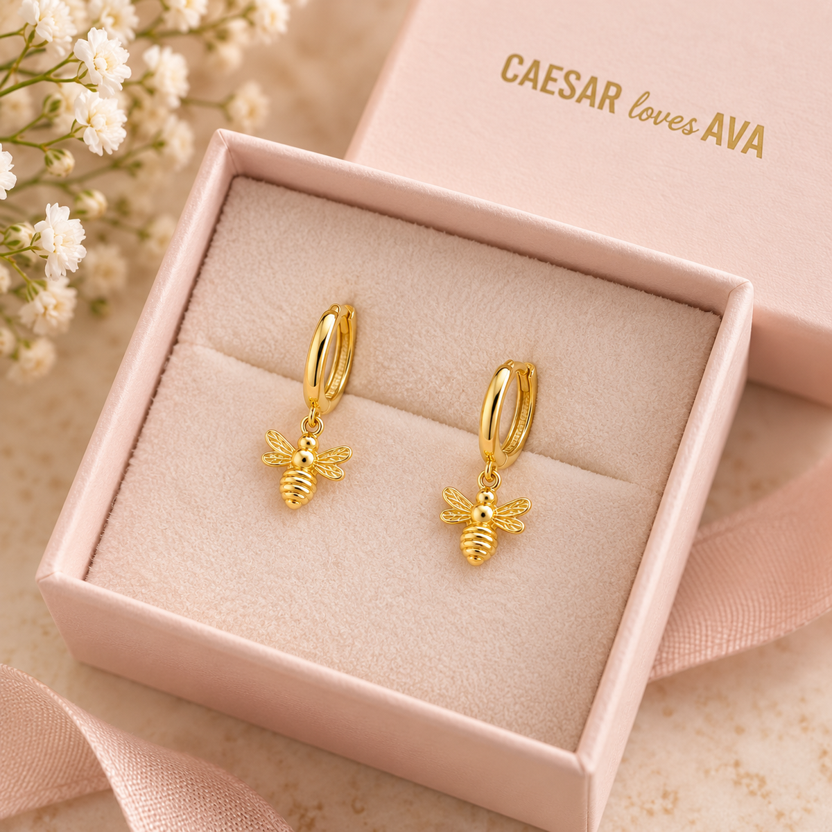 Alira Solid Gold Bee Drop Earrings