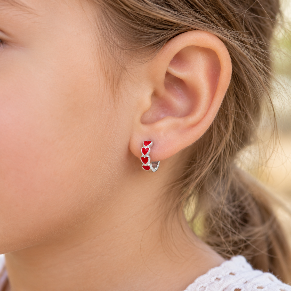 Seline Sterling Silver Enamel Heart Huggie Earrings