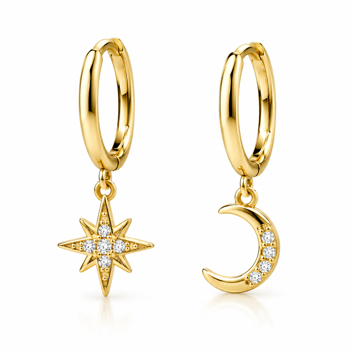 Luna Gold Plated Silver Dangling Moon and Star Earrings