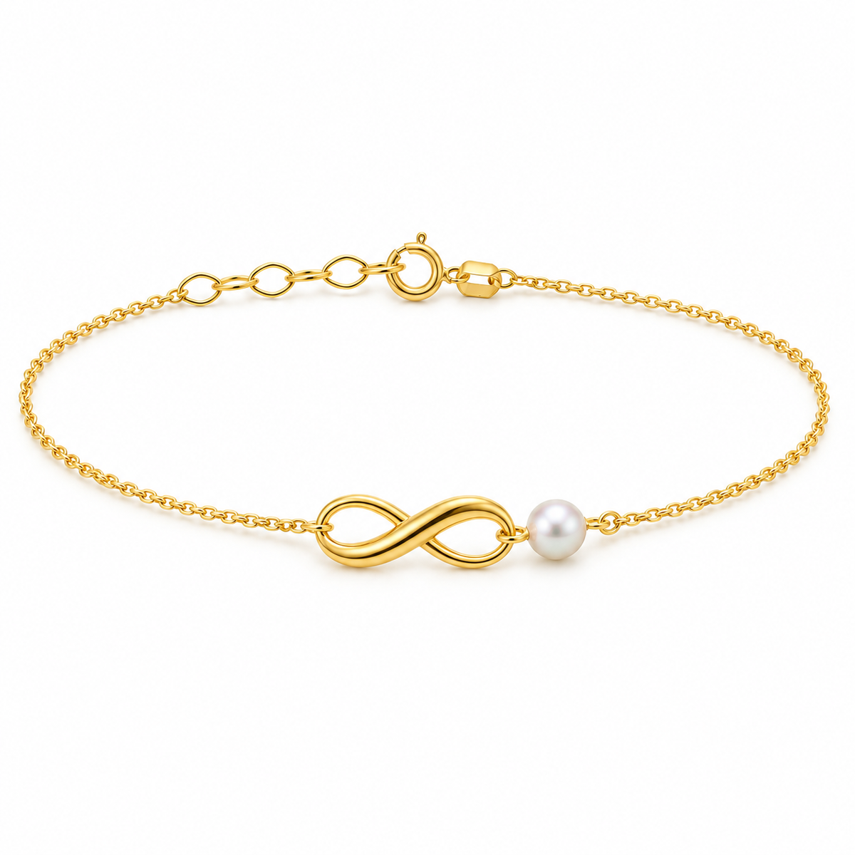 Maggie Solid Gold Infinity Bracelet with Freshwater Pearl