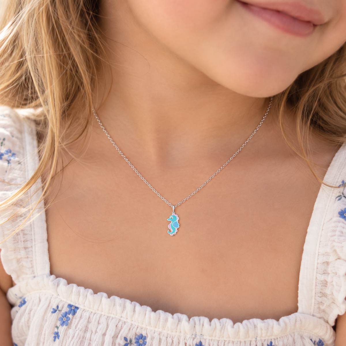 Luella Sterling silver and enamel seahorse necklace
