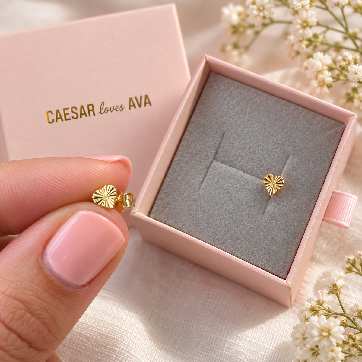 Lunelle Solid Gold Mini Etched Heart Stud