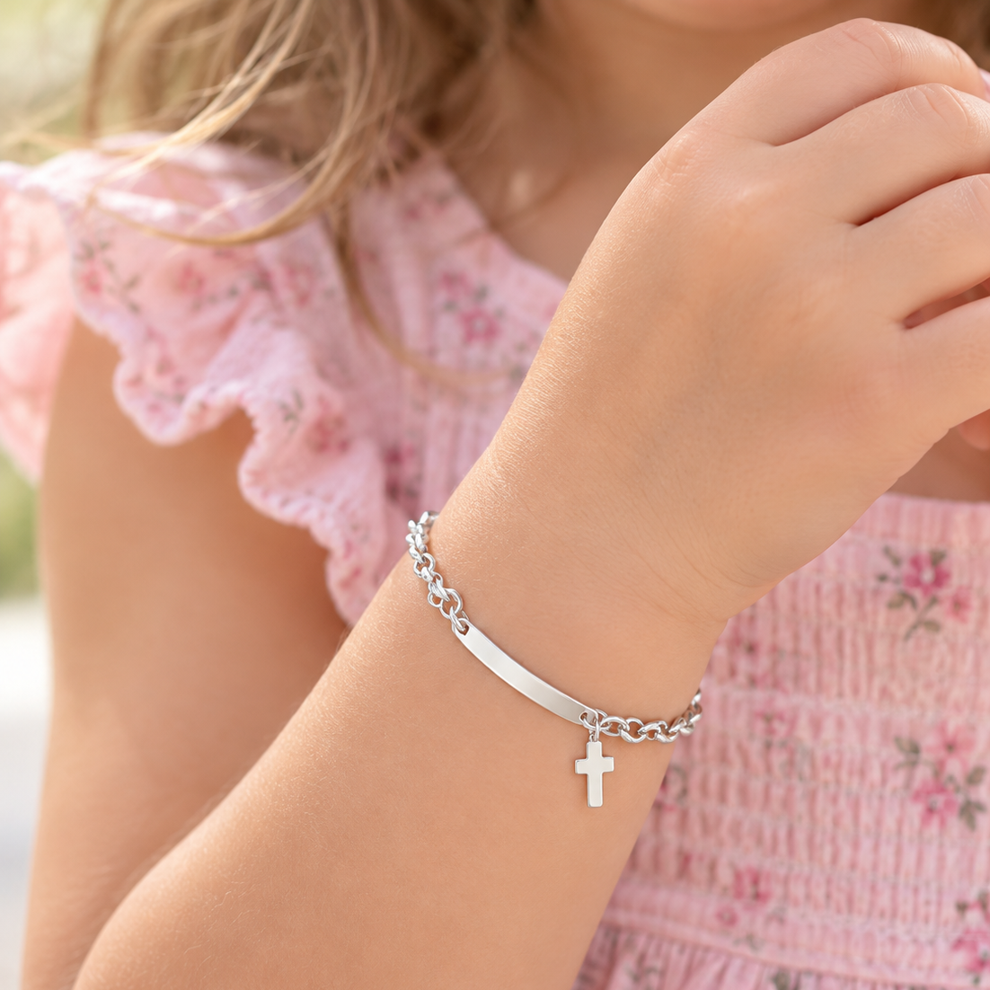 Billy Sterling Silver Belcher ID Bracelet with Cross Charm