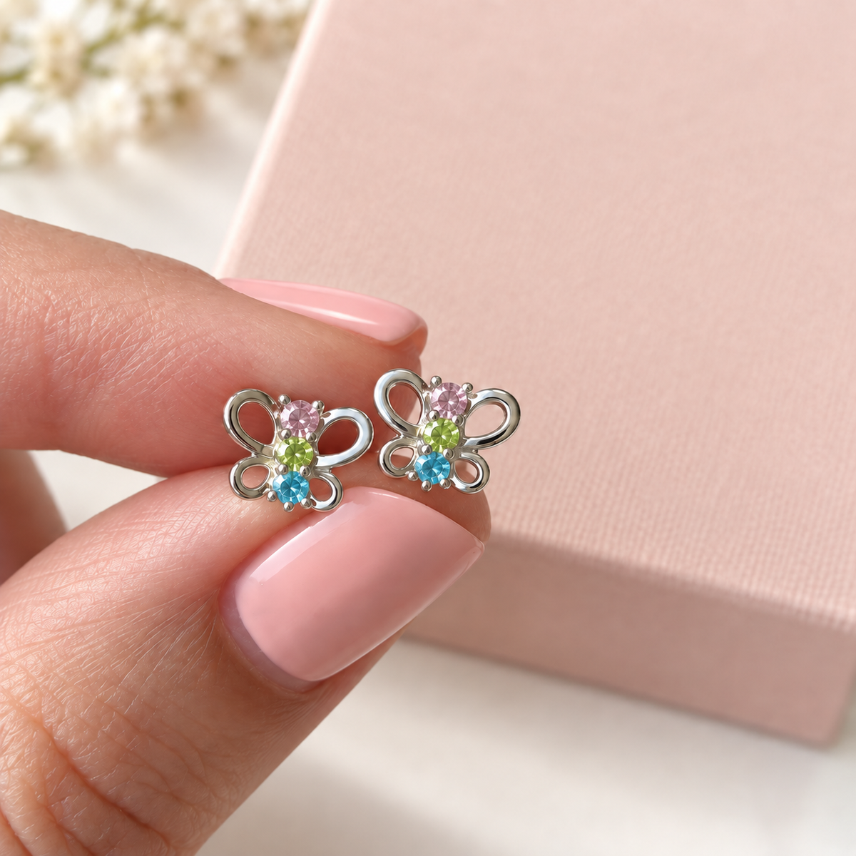Fable Sterling Silver and Cubic Zirconia Butterfly Stud Earrings