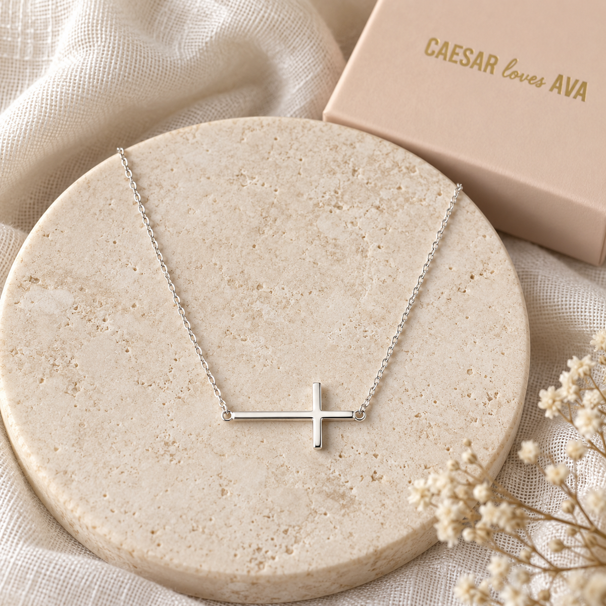Amelie Silver Sideways Cross Necklace