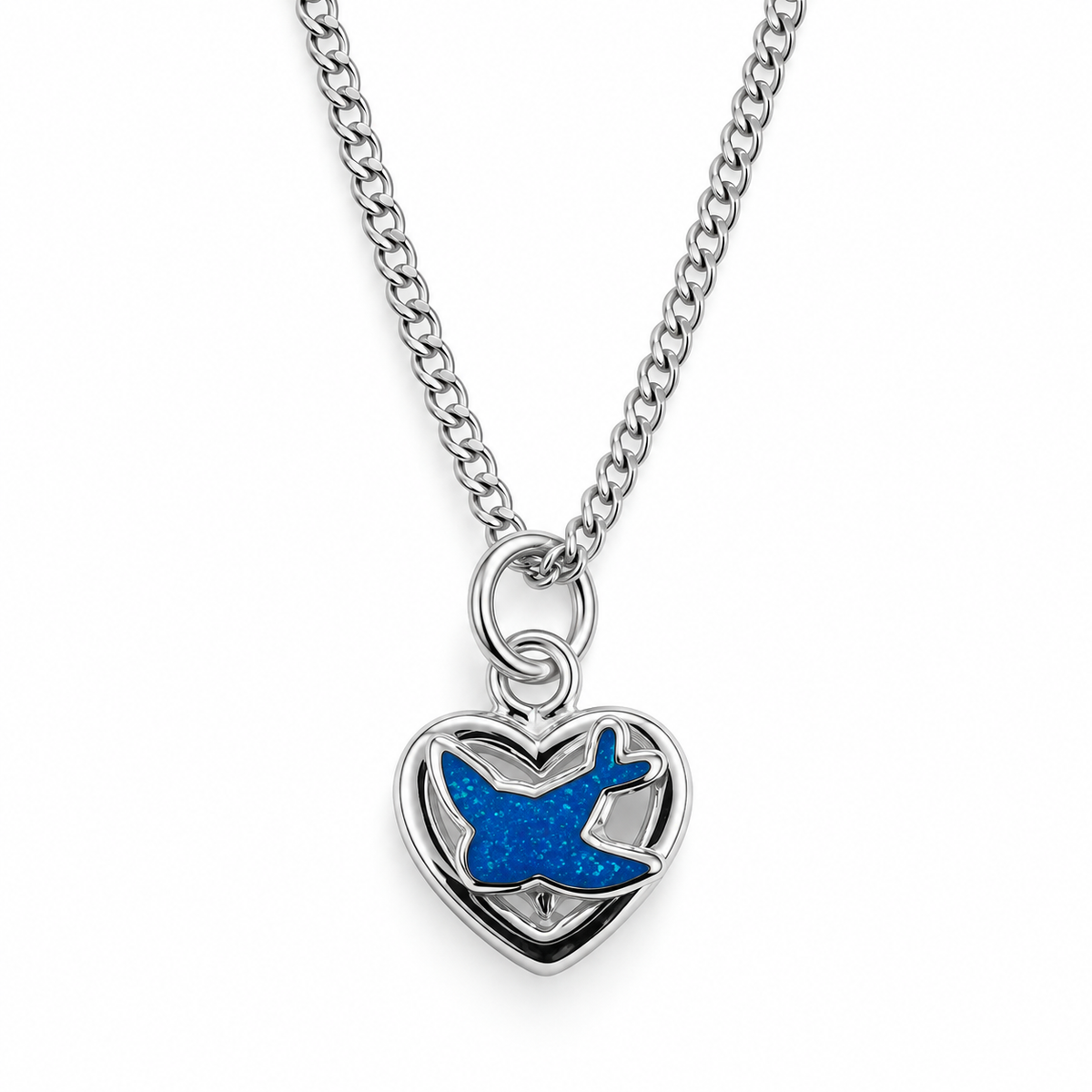 Romi Sterling Silver and Enamel Bluebird of Happiness Heart Necklaace