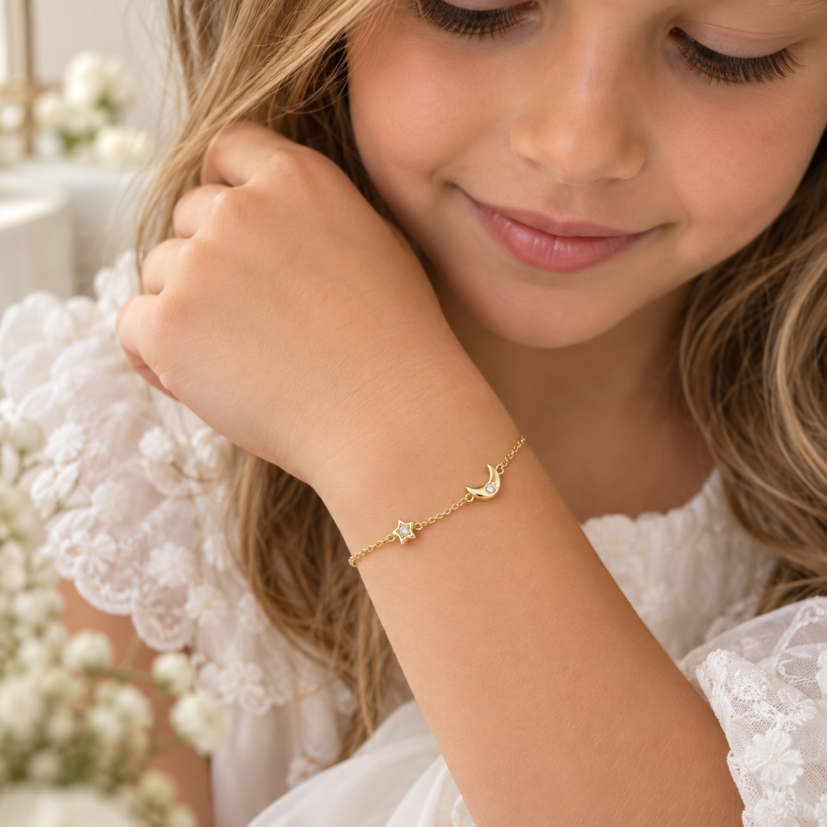 Cindy Silver Gold Plated Star and Moon Bracelet