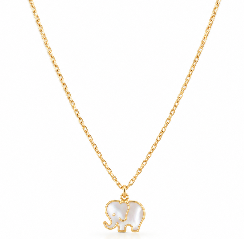 Aanya Solid Gold and Mother of Pearl Elephant Necklace
