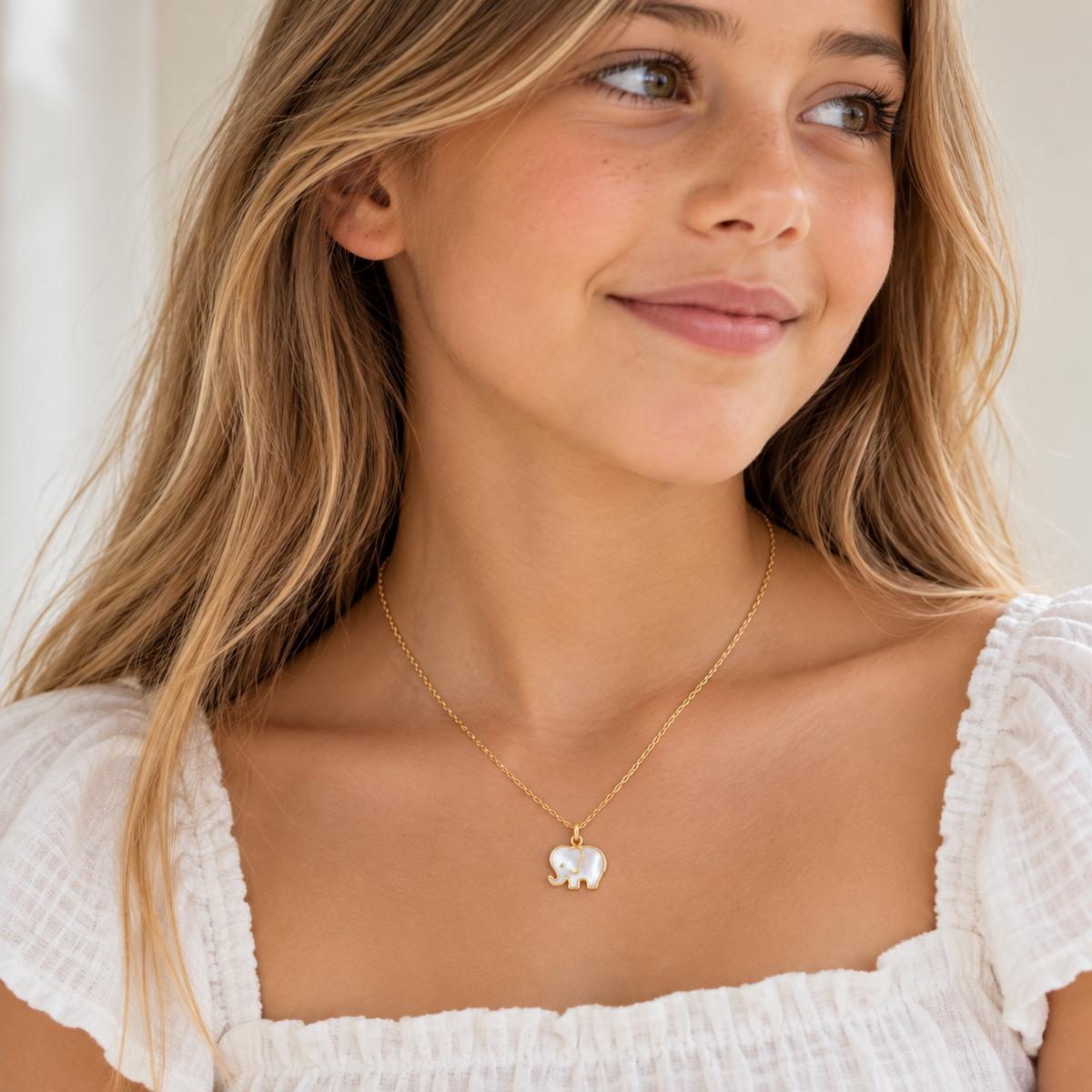 Aanya Solid Gold and Mother of Pearl Elephant Necklace