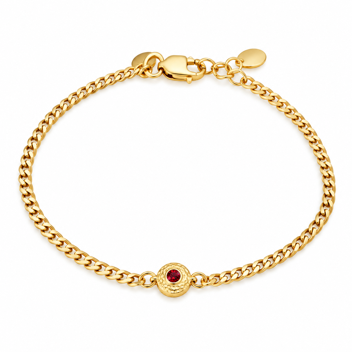 Anne Sterling Silver Gold Plated Flat Curb Bracelet with Hammered Circle