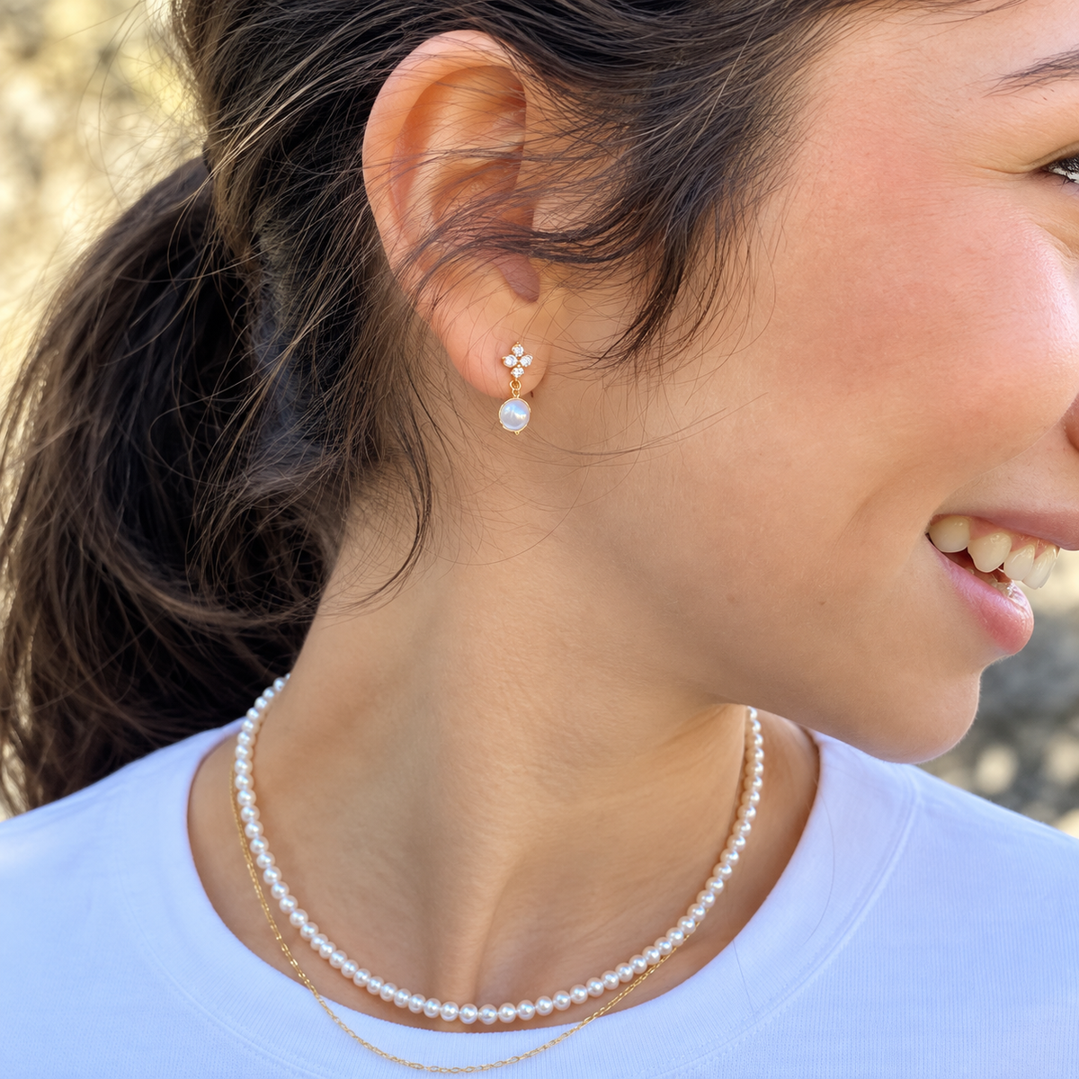 Paige Sterling Silver and Hanging Pearl Clover Earring