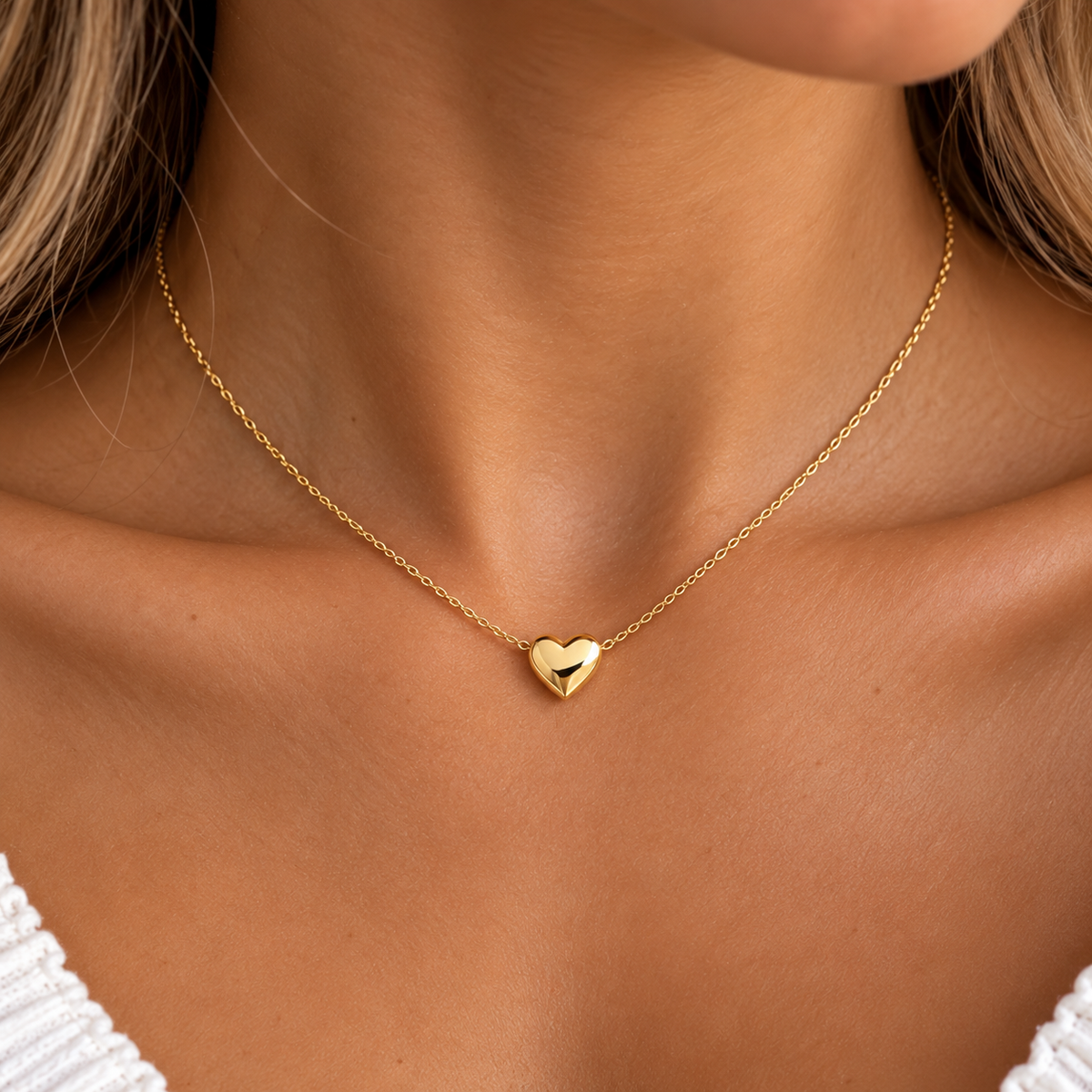 Abby Solid 9 Carat Yellow Gold Puff Heart Necklace