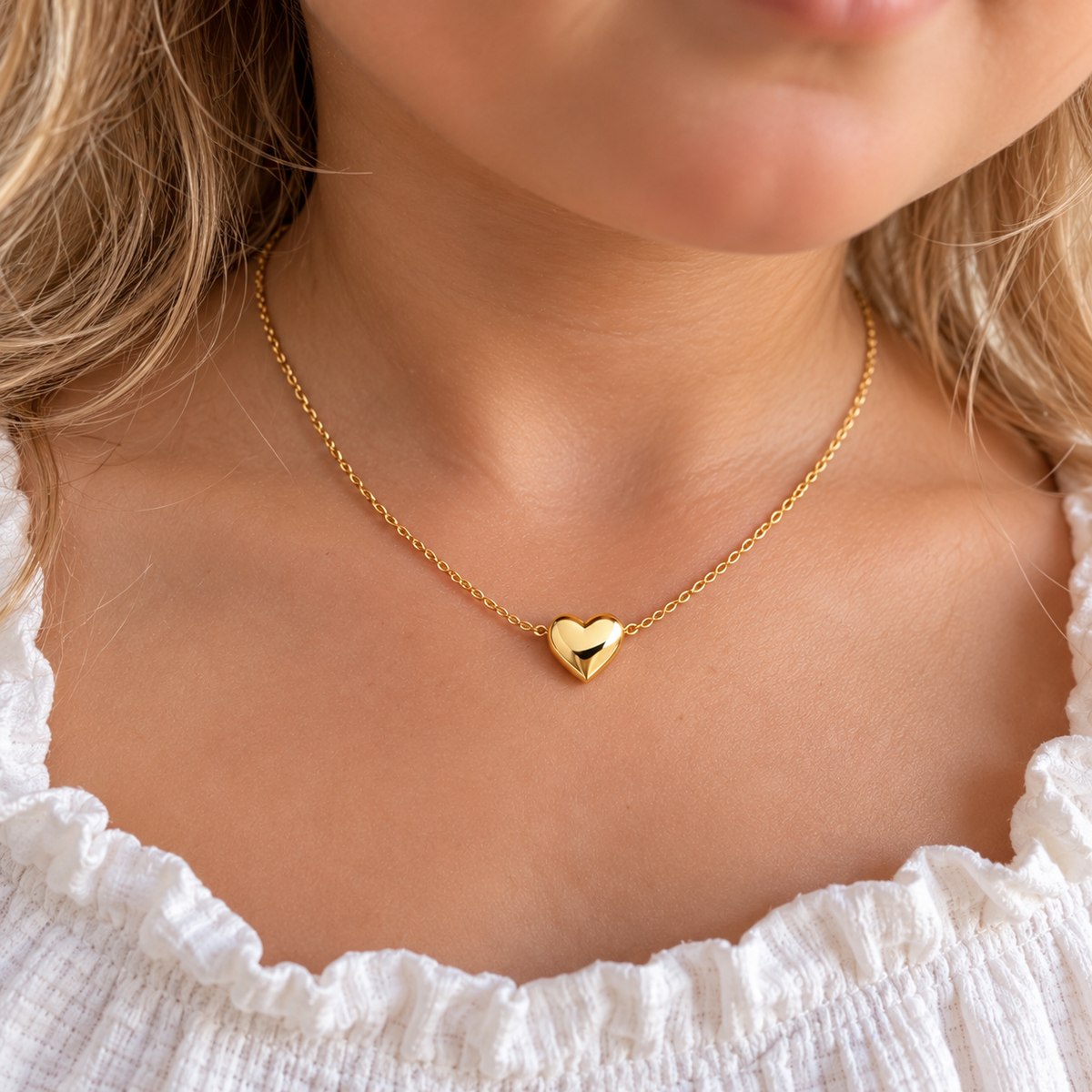 Abby Solid 9 Carat Yellow Gold Puff Heart Necklace