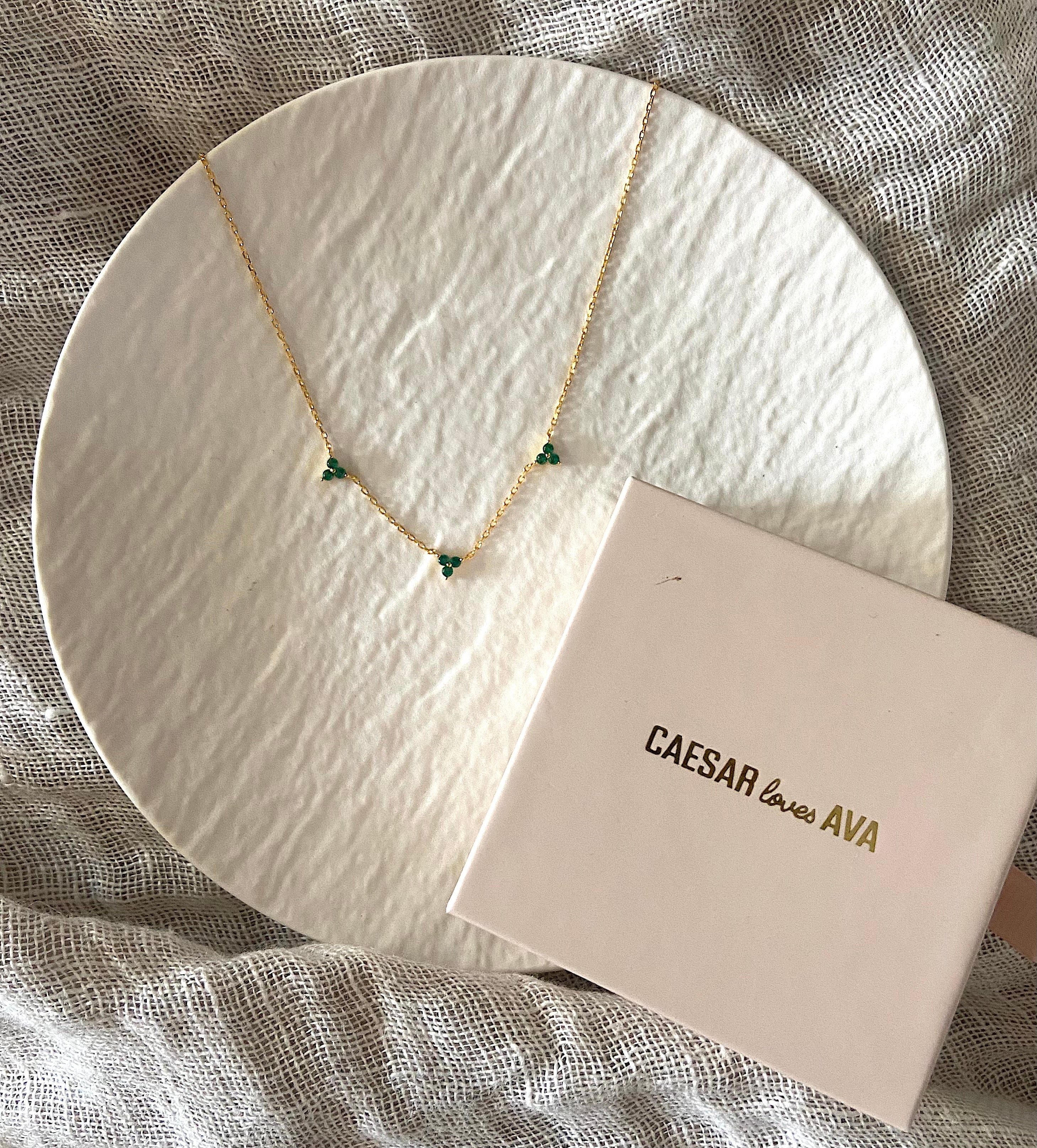 Gloria Gold Plated Silver Dazzling Green Detail Necklace - Caesar Loves Ava