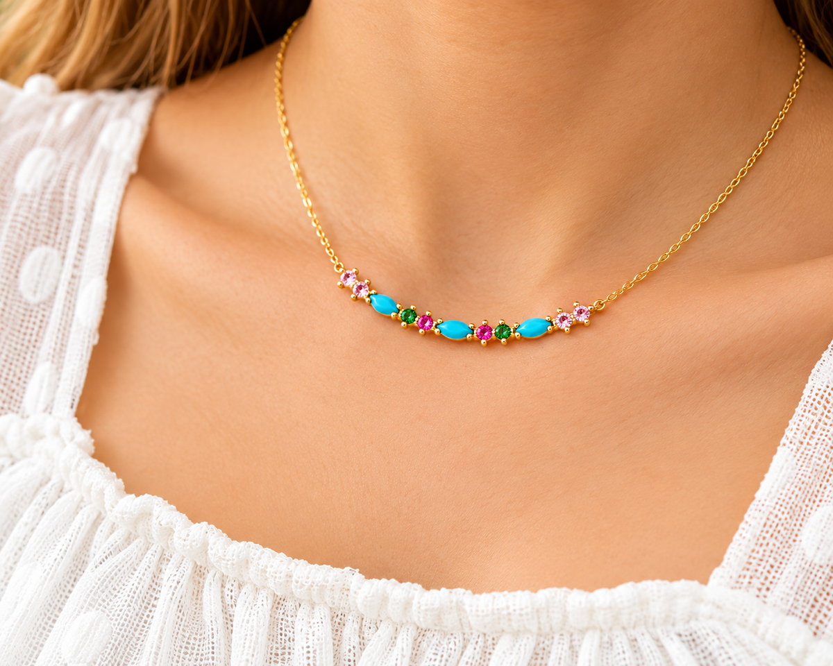 Isolde Gold Plated Silver Multi-Coloured Bar Necklace