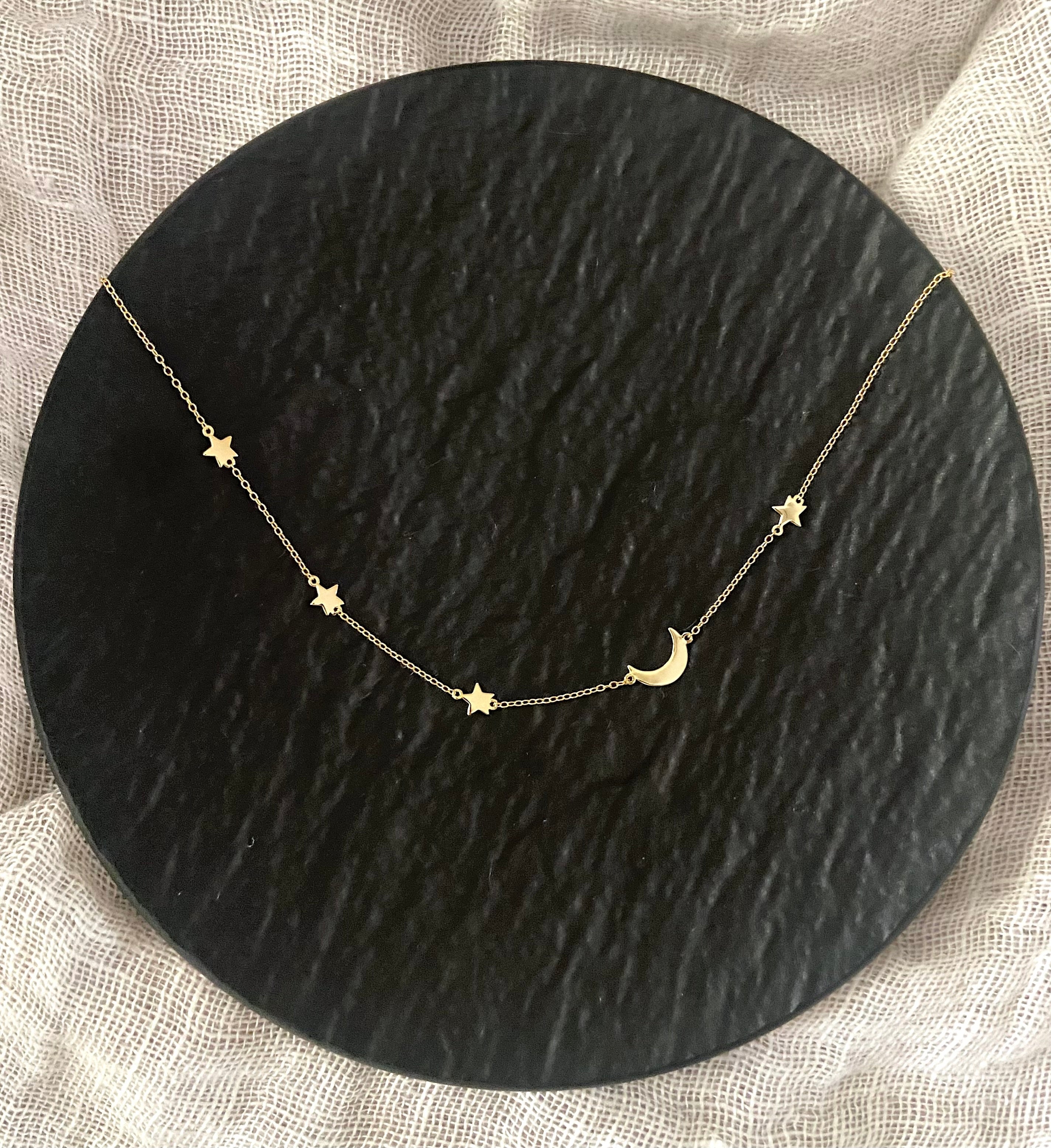 Layla Sterling Silver and Gold Plated Silver Star and Moon Necklace - Caesar Loves Ava