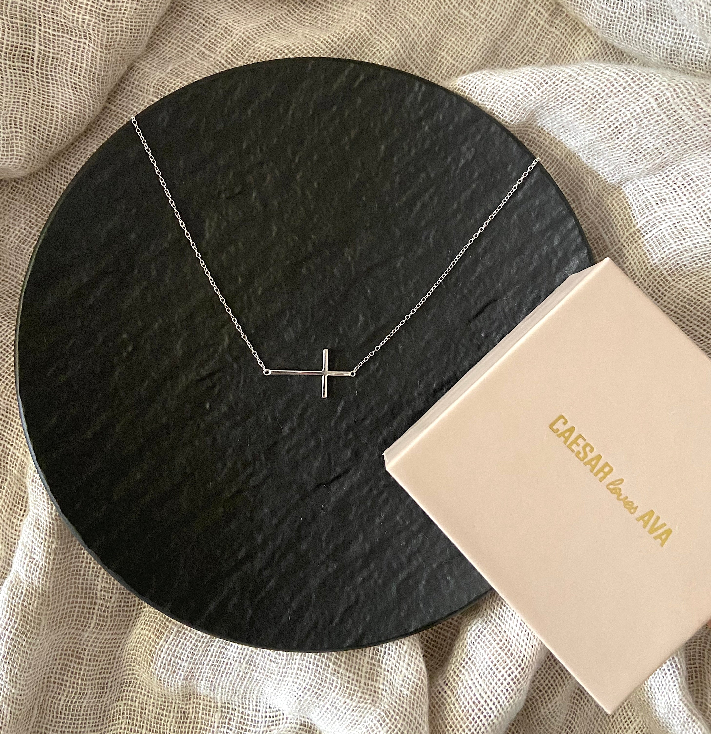 Amelie Silver Sideways Cross Necklace - Caesar Loves Ava