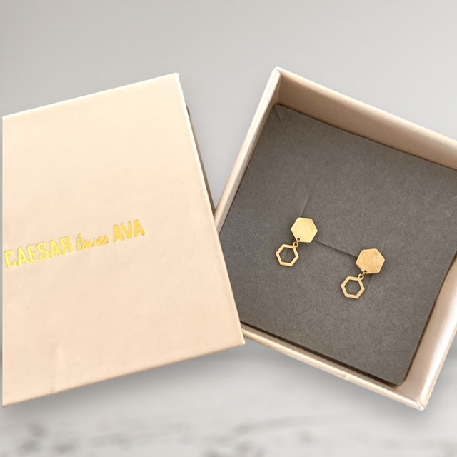 Hadly Solid Gold Hexagonal Drop Earrings - Caesar Loves Ava