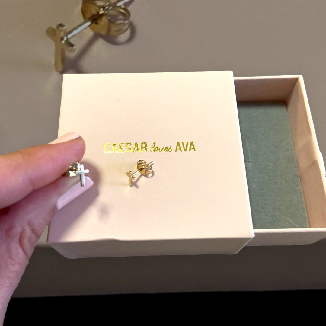Dorian Solid Gold Cross Earrings - Caesar Loves Ava