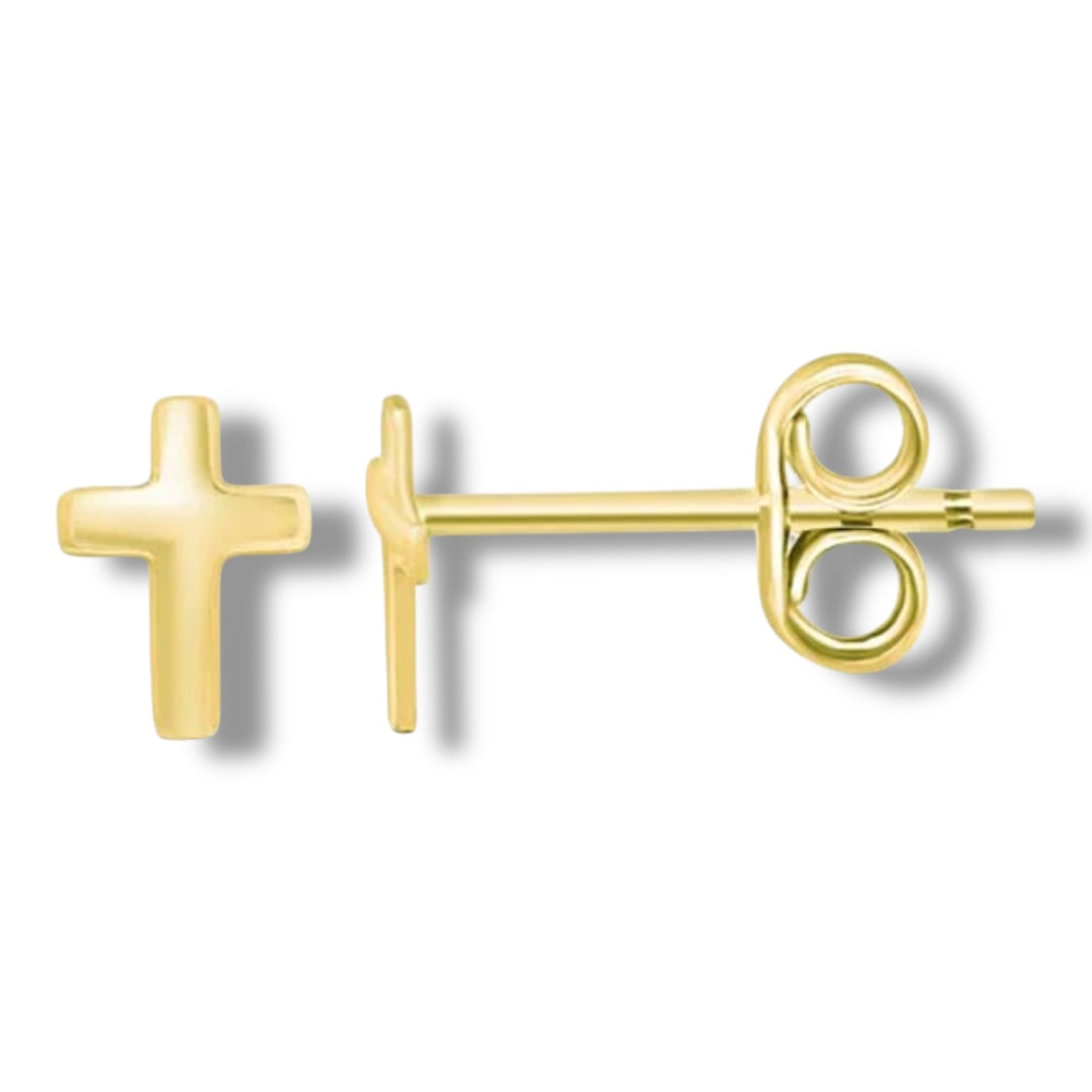 Tabitha Yellow Gold Solid Cross Stud Earrings