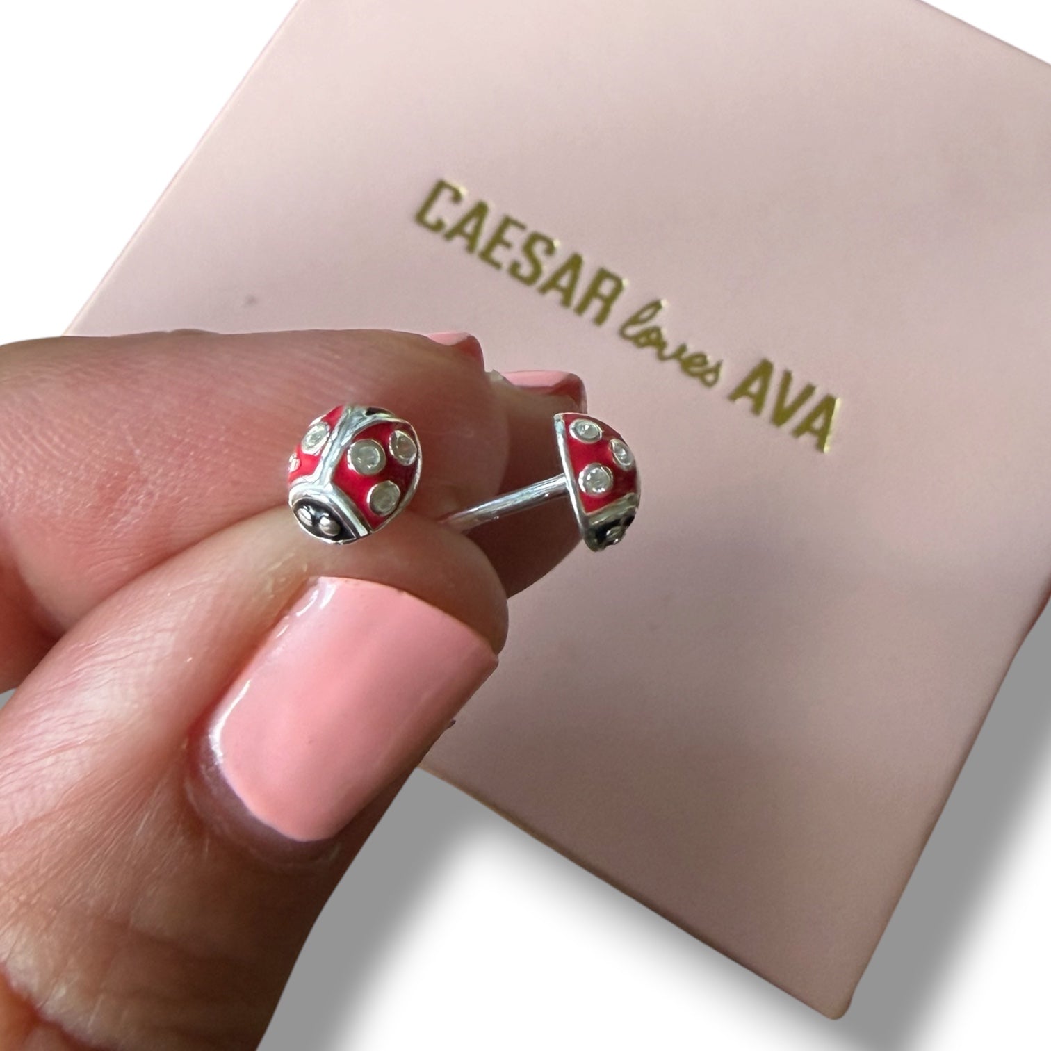 Lumi Sterling Silver and Enamel Ladybug Stud Earrings - Caesar Loves Ava