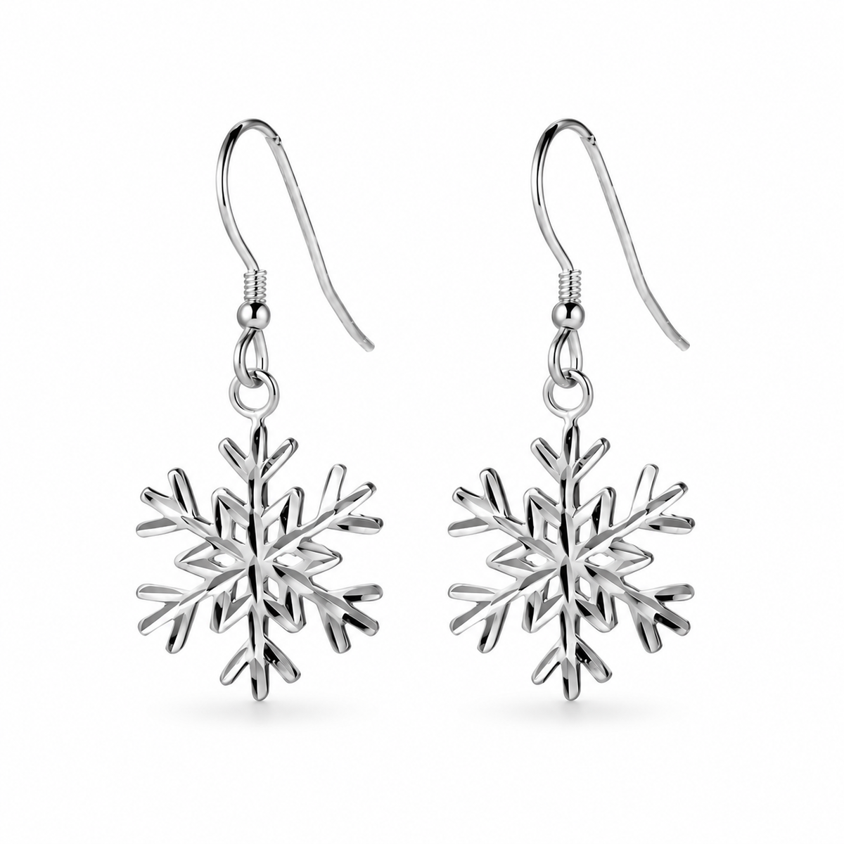 Sterling Silver Hanging Snowflake Drop Earrings - Caesar Loves Ava