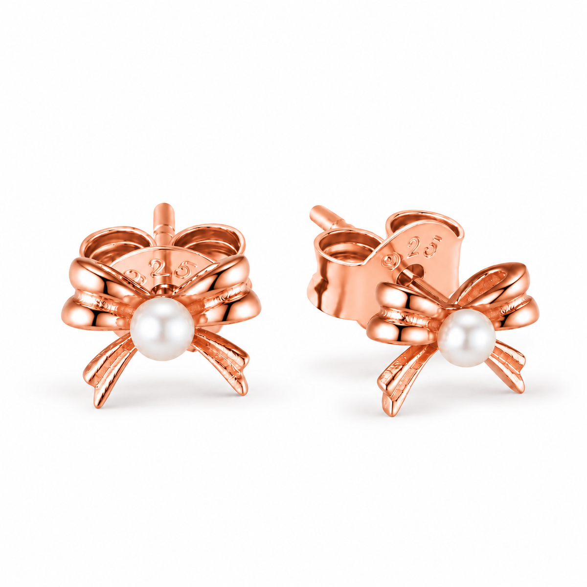 Audrey Sterling Silver Rose Gold Plated and Pearl Stud Earrings - Caesar Loves Ava