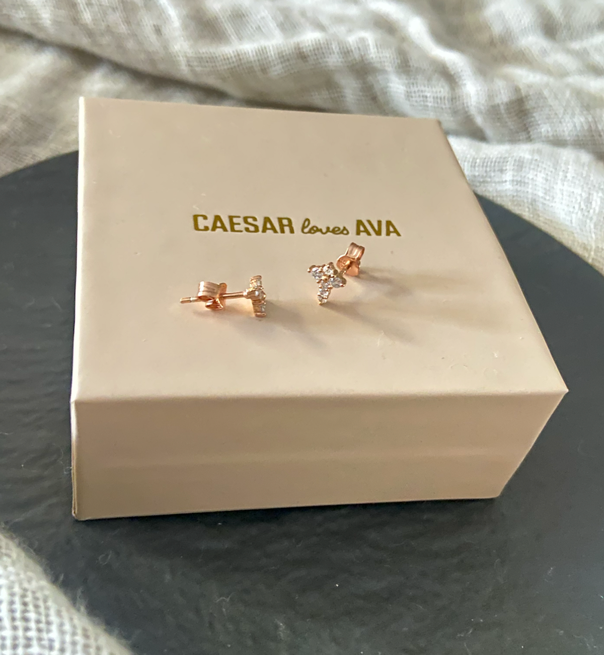 Rosie Rose Gold Plated Silver Sparkling Studs - Caesar Loves Ava